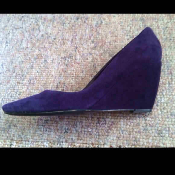 Sergio Rossi Square Toe Suede Wedge in 'Eggplant'