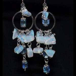 Moonstone Light Sapphire Glass Earrings & Necklace