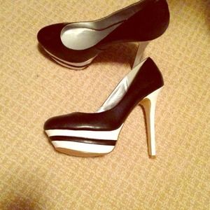 Black and white platform heel