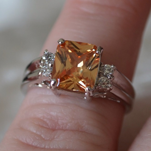 NEW!  Orange Topaz White Gold Filled Ring. - Picture 2 of 4