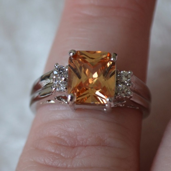 NEW!  Orange Topaz White Gold Filled Ring. - Picture 3 of 4