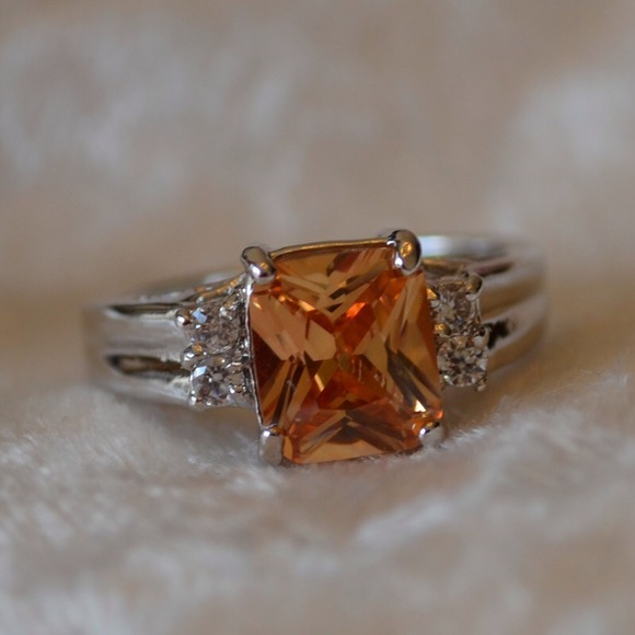 NEW!  Orange Topaz White Gold Filled Ring. - Picture 4 of 4