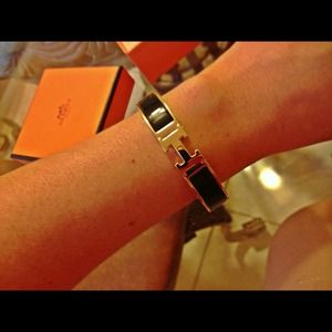 SOLD. Hermes H Bracelet GOLD with BLACK enamel