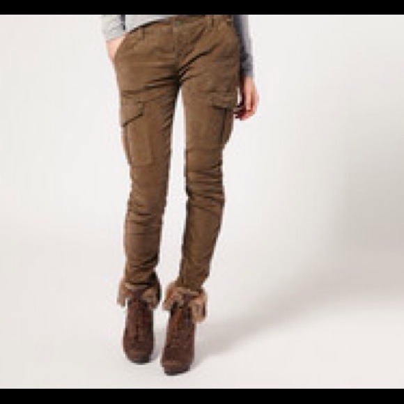 Free People Skinny Military Cord Cargo Army Green