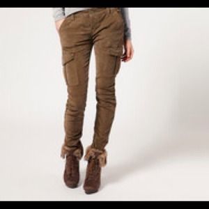 Free People Skinny Military Cord Cargo Army Green