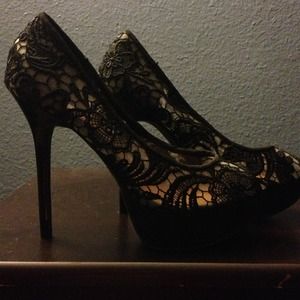 Black lace platform heels