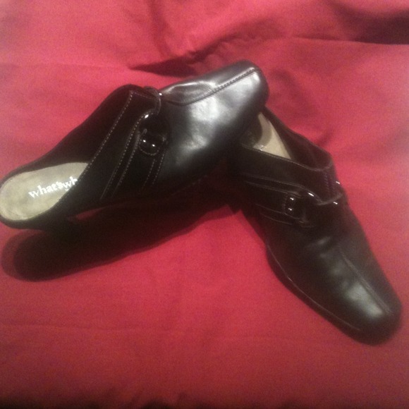 Black, leather, slip on, shoe boot.