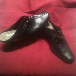 Black, leather, slip on, shoe boot.