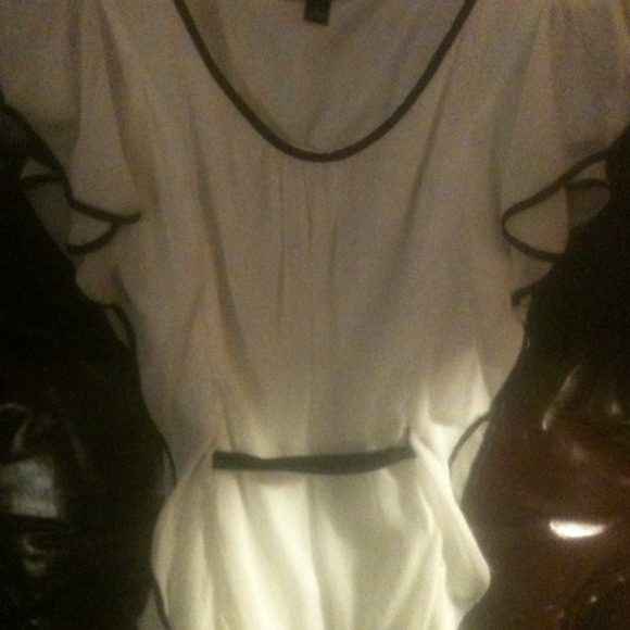 White sheer dress blouse with black trim & sash