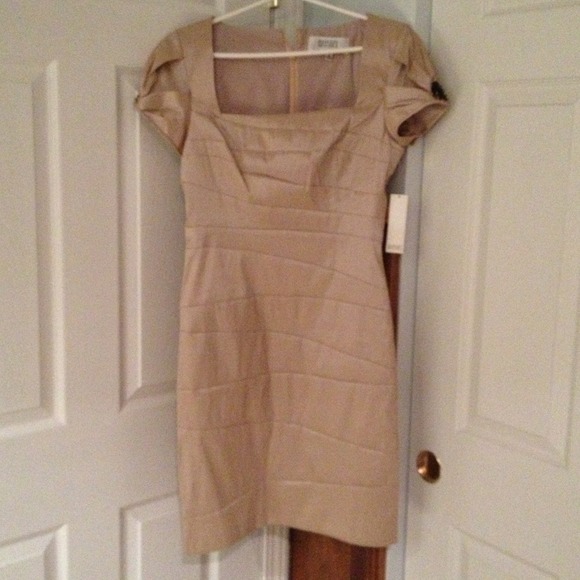 NWT Badgley Mischka cap sleeve dress, champagne