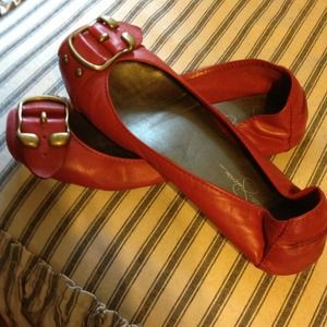 SOFT, red, leather ballerina flats
