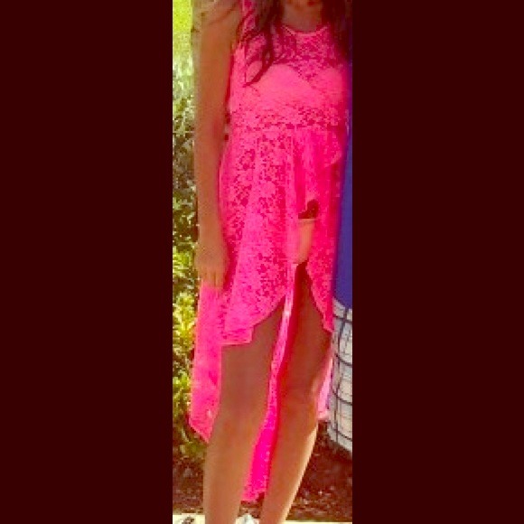 Neon pink lace coverup