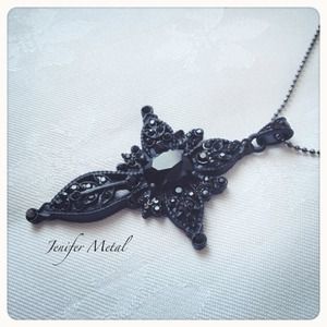Black Rhinestones Cross Necklace