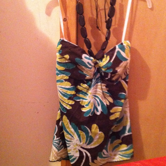 Printed halter top with beaded straps