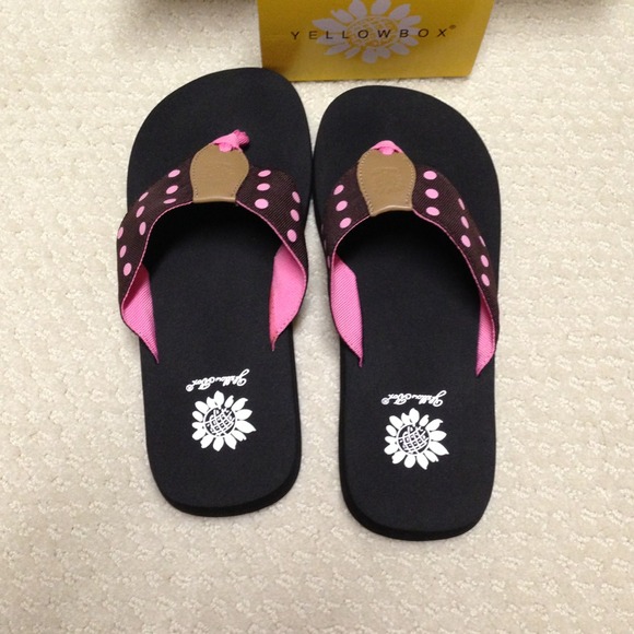 Yellow box flip flops