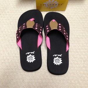 Yellow box flip flops