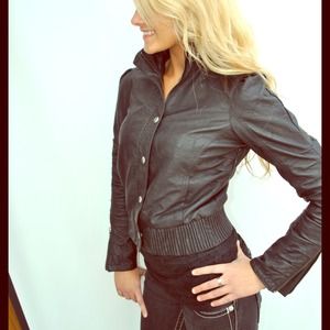 Black affliction faux leather jacket with studs