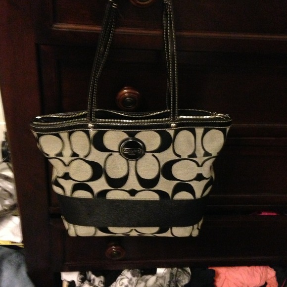 Black and gray Coach Purse