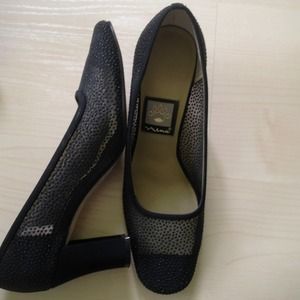Nina black 3"heels with sheer sparkly design,