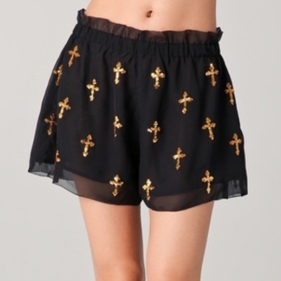 ✖ SOLD ✖ Black High Waisted Gold Cross Shorts - Picture 2 of 3