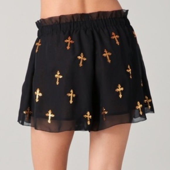 ✖ SOLD ✖ Black High Waisted Gold Cross Shorts - Picture 3 of 3