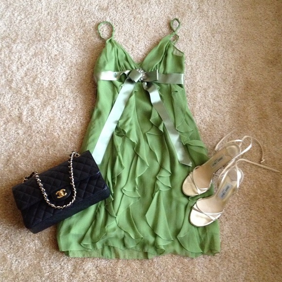 🚫Sold🚫BCBG Green Chiffon Babydoll Dress