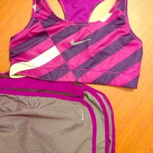 Nike Sport Bra & Shorts Purple Gray Dri-Fit
