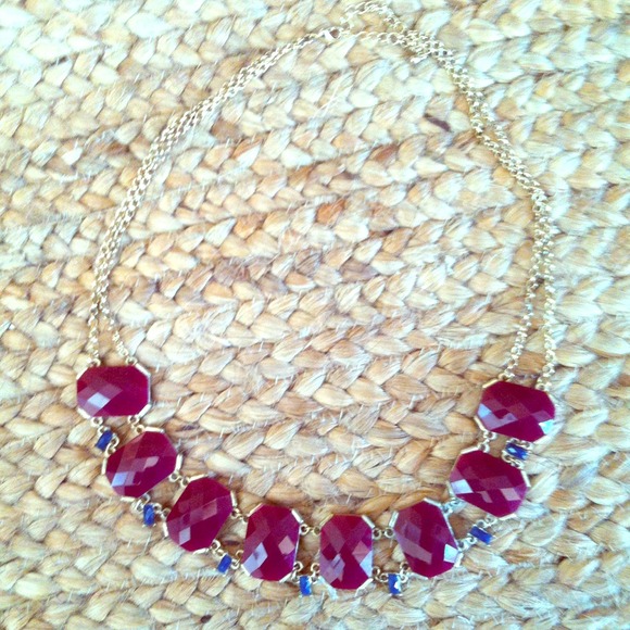 SOLD Gorgeous navy and wine colored stone necklace