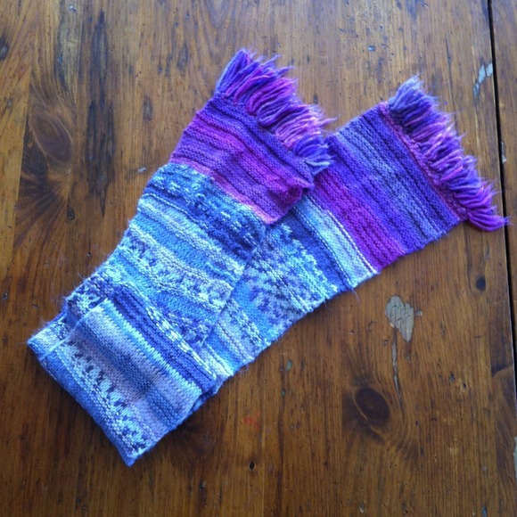 Hand knit purple scarf.