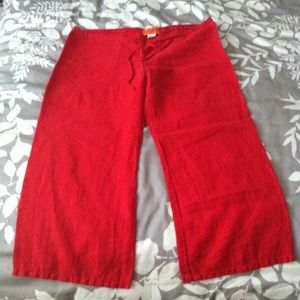 Red linen Juicy drawstring cropped pants