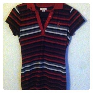 Red black white shirt