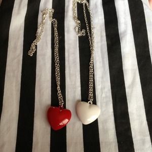 Gold and red plastic heart necklaces