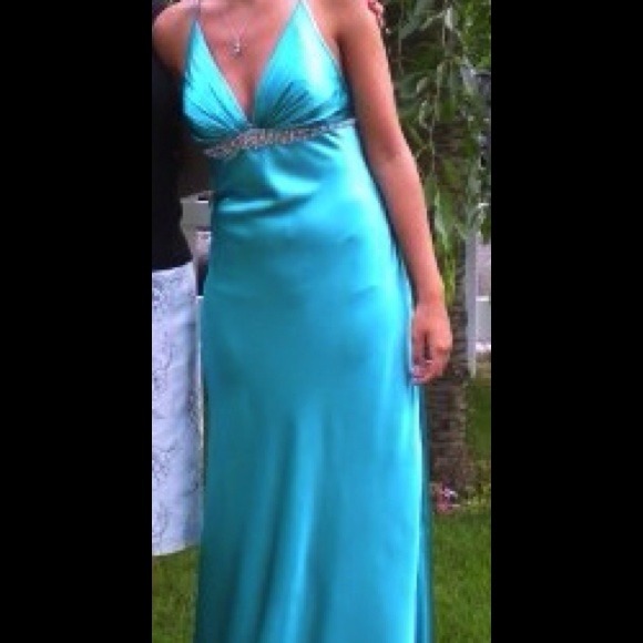 Silk Turquoise Prom Dress w/Open Back