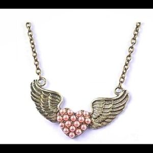 Vintage Angel Wing Pink Pearl Bead Necklace