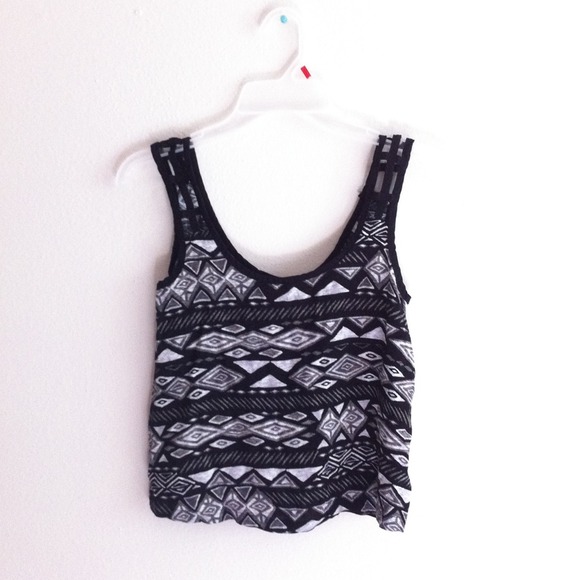 Black and White Tribal Crop Tank