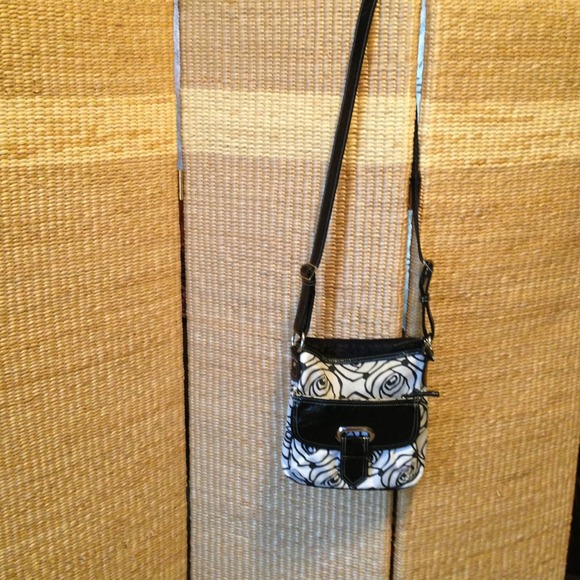 Emilie m  cream and black flower cross body purse