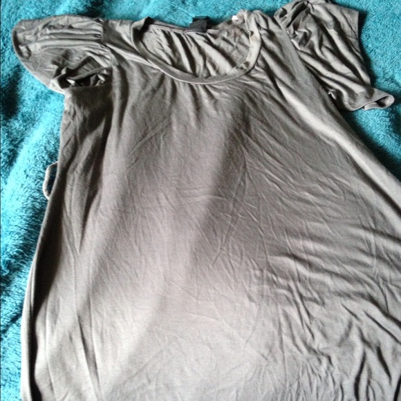 SOLD!Olive Green Cotton Tshirt Dress w Puff Sleeve