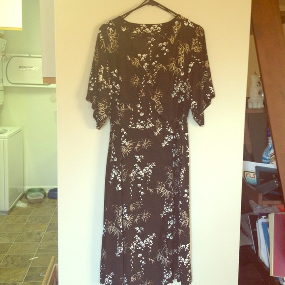 Black h&m kimono wrap dress with Asian print
