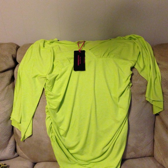 Lime green ruched sides  blouse reduced
