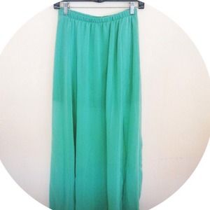 Teal chiffon slit skirt