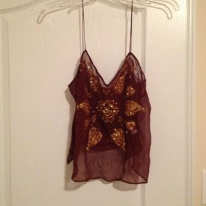 Gold sequined and burgundy going out top