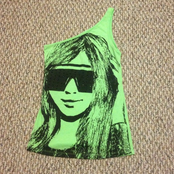 One Shoulder Neon Green Tank Top
