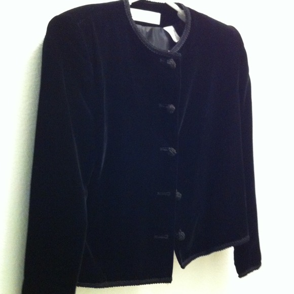 Black velvety jacket w/rope trim & knot buttons.