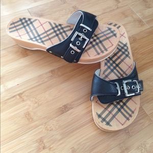 Black Burberry Clog Sandals