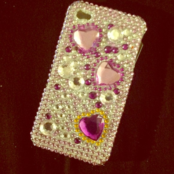 3D Bling iPhone 4/4S case NWT Purple Hearts