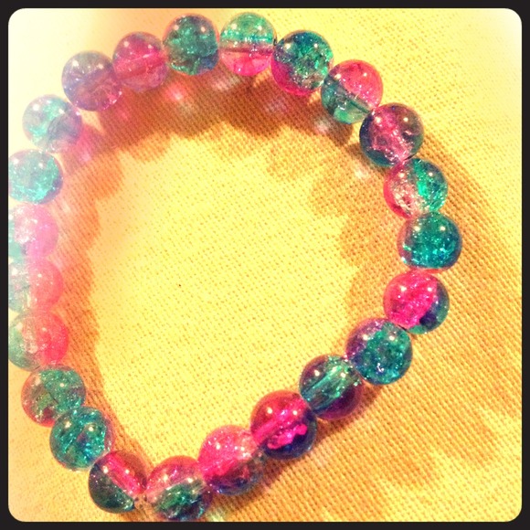 Blue and pink sparkly beaded bracelet