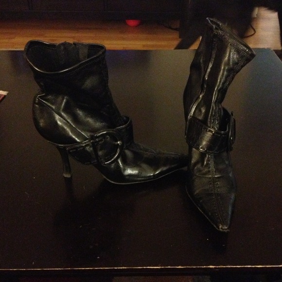 Lightly worn black leather boots