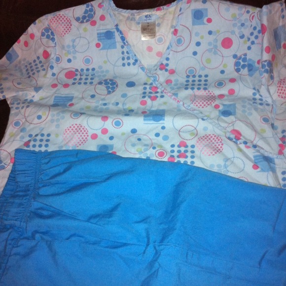 Blue scrubs printed top and Brown chocolate scrubs