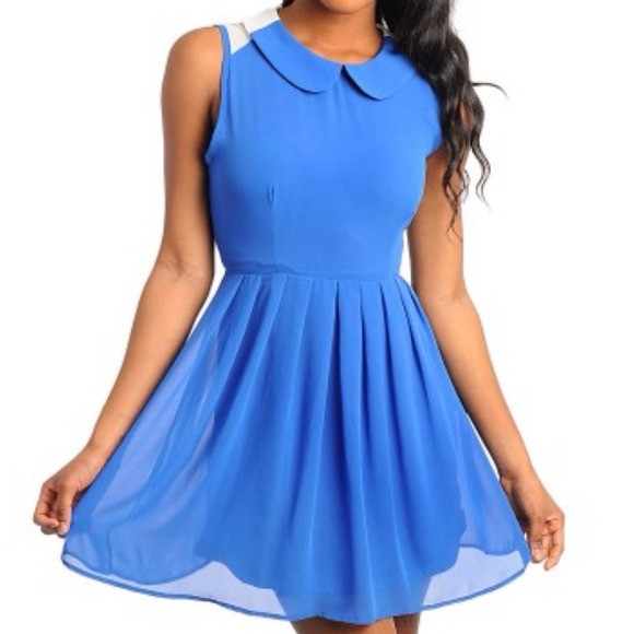 🎈blue/wht Peter Pan collar chiffon dress