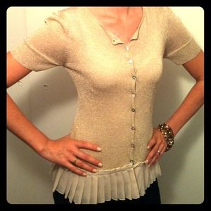 Sheer Gold Ruffled Short-Sleeve Cardigan